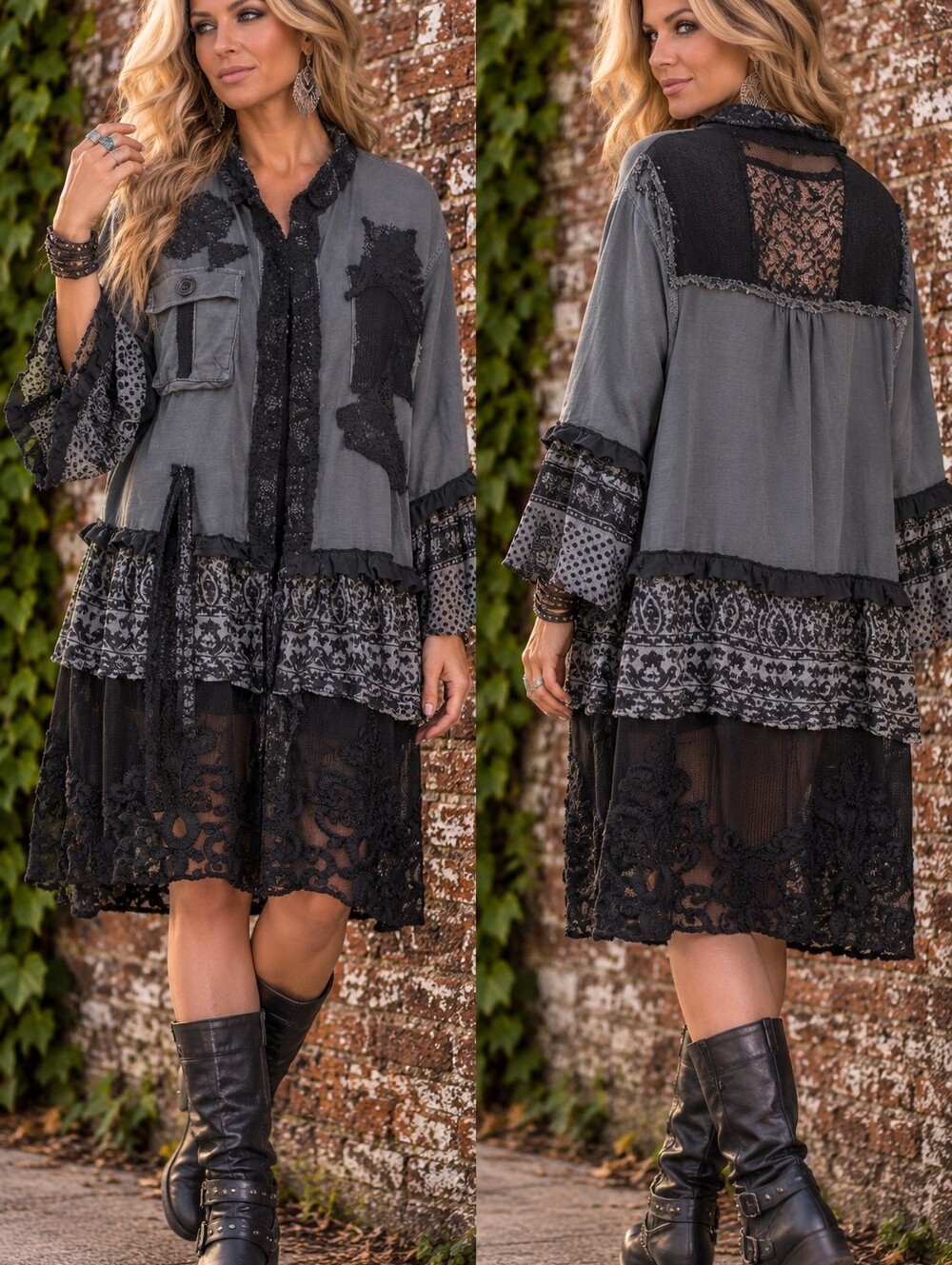 Lace-Trim Utility Jacket in Gray